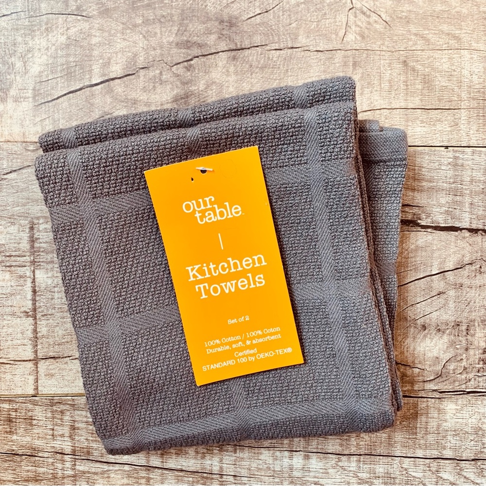 Our Table—Everyday Solid Kitchen Towels (Grey, Set of 2) Bed Bath & Beyond NWT
